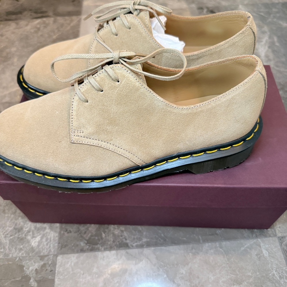 Dr. Martens 1461 Almond Beige Buck, Suede Shoes-Made in England